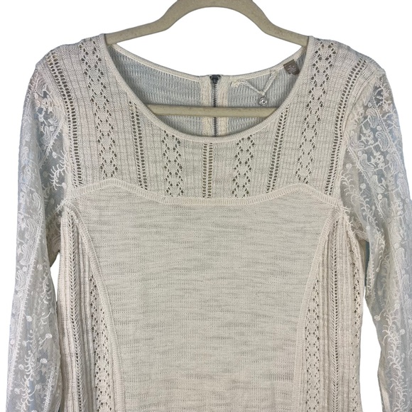 Anthropologie Knitted Knotted Surrey Pullover Top Ivory Lace Size M Casual Cozy - Picture 7 of 10